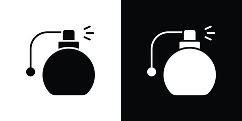 Round perfume bottle icon in glyph shilhouette black and white colors