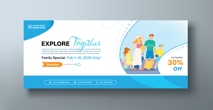 Travel Banner mockup, a social media template for branding and a cover header background for websites