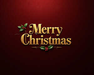 Luxurious Gold Foil Merry Christmas on Burgundy with Holly