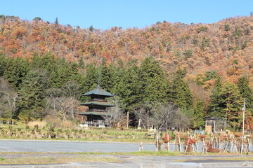 日本の東北の七ヶ宿安久津八幡神社　日本の秋の風景　