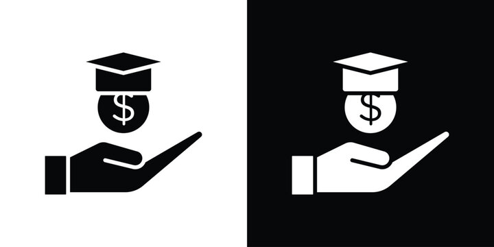 School fees icon in glyph shilhouette black and white colors