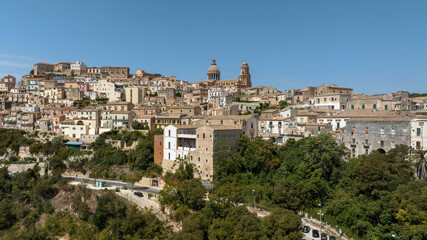 Skyline of the historic center of Ragusa, Sicily, Italy. It is called Ragusa Ibla and consists of small houses and apartments on the hill.