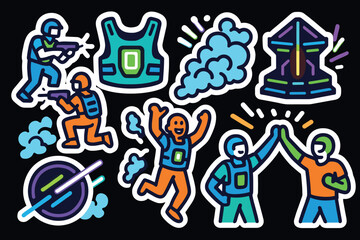 Colorful tactical gaming icons set for e-sports and multiplayer games