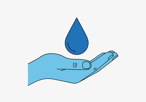 Line art hand holding water drop icon for environmental designs