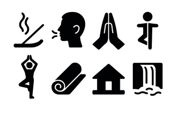 Silhouette icons of yoga, meditation, and relaxation activities