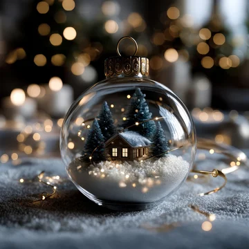 Magical Glass Ornament Featuring Snowy Mini House and Twinkling Lights