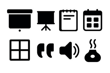 Simple icon set: multimedia, calendar, and office tools in minimalist style