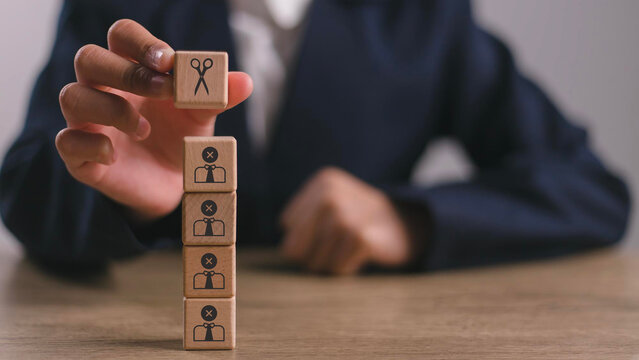 Layoffs, dismissal, workforce reduction, downsizing, reorganization, restructuring, outsourcing, unemployment, jobless, Business downsizing and optimization workforce. Unproductive employee management