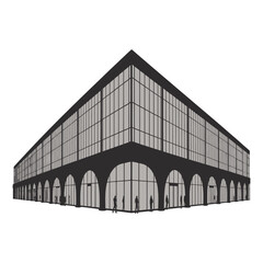 Fototapeta premium Architectural building isolated on, showcasing a modern design with arched windows and a symmetrical structure, creating a visually appealing facade