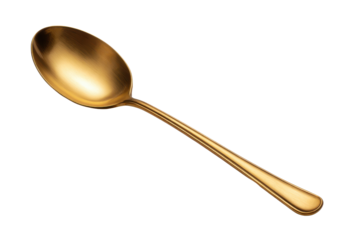 Single gold spoon with brushed finish on black background golden metal