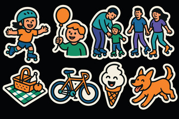 Naklejka premium Vibrant family fun activities stickers for outdoor leisure and playful adventures