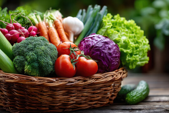Fresh Organic Vegetables in a Wicker Basket - Powered by Adobe