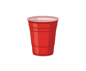 A red plastic cup sitting alone on a white background. Classic party drink cup vector graphic.