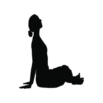 Silhouette of a woman in reclined bound angle pose isolated on, showcasing a serene yoga posture with head tilted back and hands on the ground