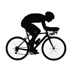 Obraz premium Silhouette of a cyclist riding a bicycle isolated on, showcasing the riders posture and the bikes design against a clean backdrop