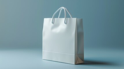 Elegant White Shopping Bag Isolated Against a Muted Blue Backdrop A Study in Simplicity and Modern Retail Aesthetics