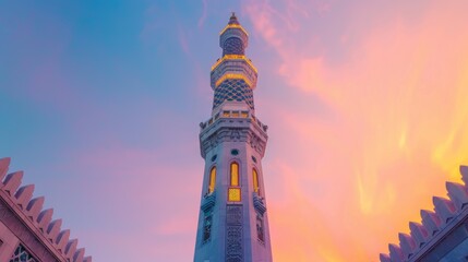 Minaret Majesty An Architectural Marvel Against a Vivid Sky A Beacon of Faith and Artistry Shines Brightly