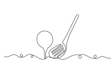 Golf club and ball minimal continuous line artwork in elegant outline vector illustration
