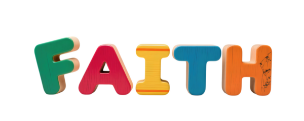 Colorful wooden letters spelling the word faith