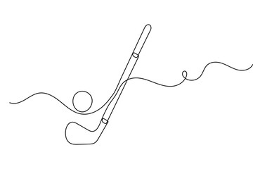 Golf club and ball minimal continuous line artwork in elegant outline vector illustration
