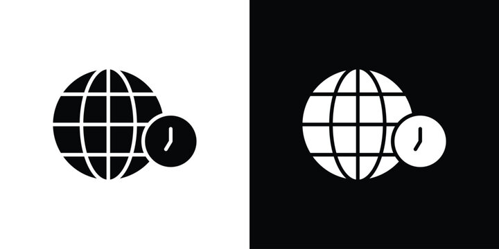 Time zones icon in glyph shilhouette black and white colors