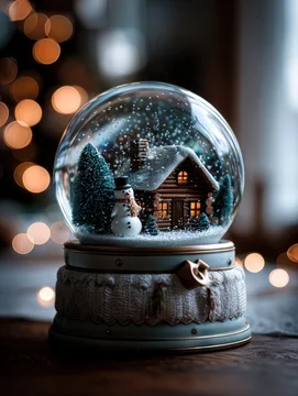 Detailed Snow Globe Featuring Snowy Cabin Scene and Gentle Falling Snow