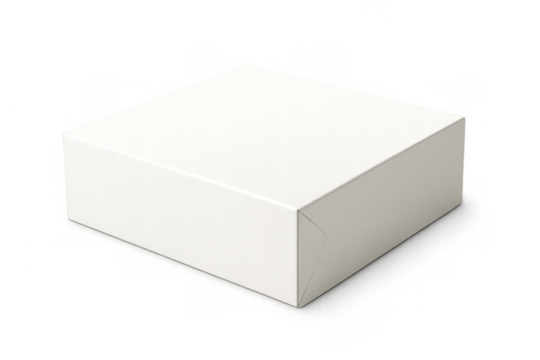 White cardboard box providing a versatile template for product, gift, or food packaging designs with a transparent background