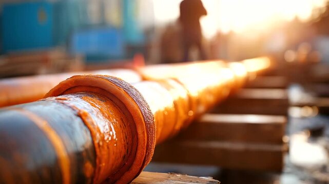 Close up of pipeline insulation wrapping material thermal protection layer infrastructure technology foam insulation visible construction detail pipe surface and materials def