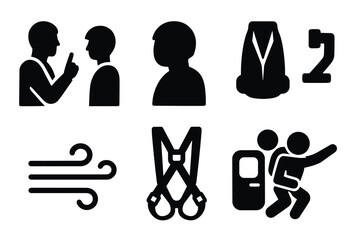 Travel safety icons set with flight instructions and passenger guidelines