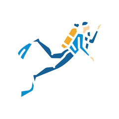 Scuba diver black line icon for digital and print projects.