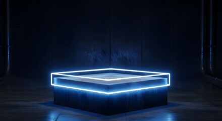 Neon light product display stand futuristic podium platform stage showcase presentation mockup template