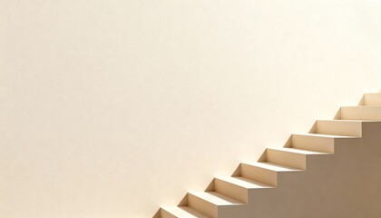 Naklejka premium Minimalist beige background with diagonal staircase steps in bottom right corner and copy space