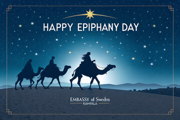 Happy Epiphany Day – Camels Carry the Magi Under a Starry Night Over Kampala

