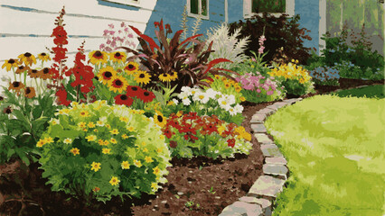 Obraz premium Garden Blooms Flower Garden isolated watercolor vector illustration svg