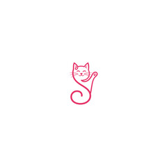 Stylized pink cat logo with waving paw on white background