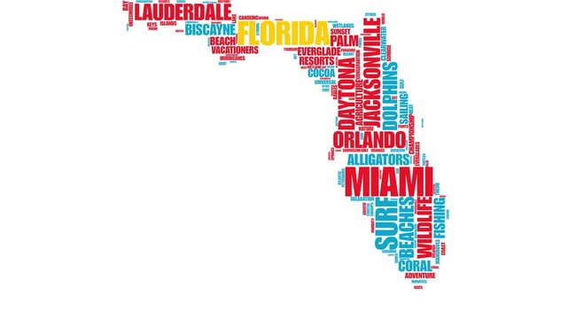Florida State map animated word cloud