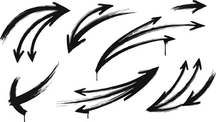 Dynamic curved arrows graffiti style abstract spray paint graphic elements vector illustration