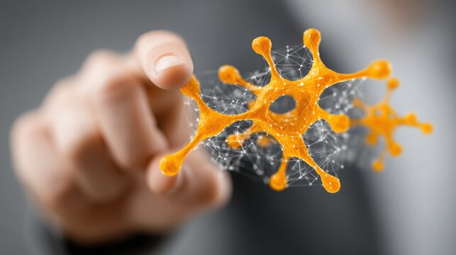 Person holding a molecular structure symbolizing scientific research and innovation in modern chemistry and biology