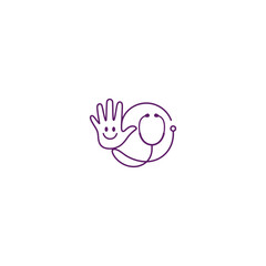Fototapeta premium Medical concept hand with smiling face and stethoscope outline on white