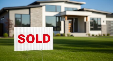 Sold house real estate market home selling property residential modern architecture lawn sign