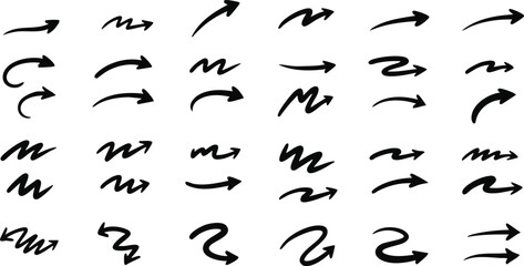 Hand drawn doodle arrow set sketch pointers showing different directions wavy lines symbols