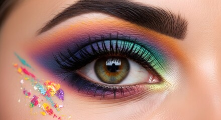 Eye makeup tutorial colorful eyeshadow look with glitter and artistic eyebrow fashion beauty tips