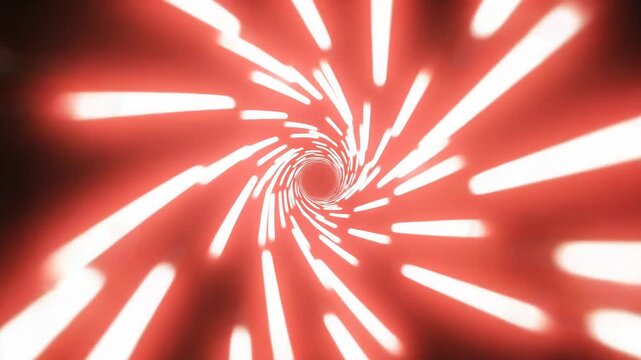 A high-speed flight through a spiraling tunnel of glowing red and white light streaks, symbolizes holiday energy, festive excitement, and the rush of a futuristic journey through hyperspace.