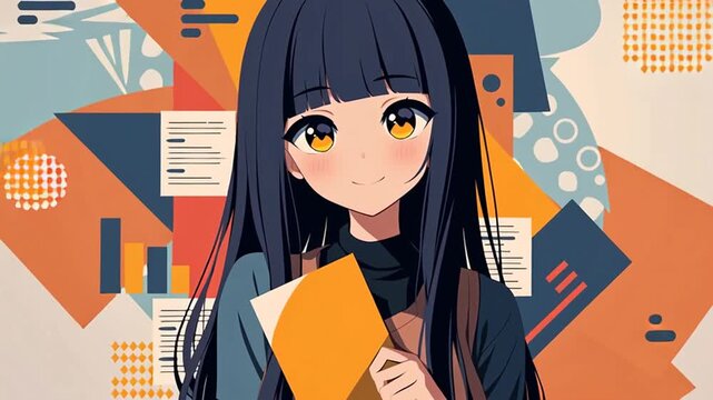 収支報告をするアニメ調の美少女