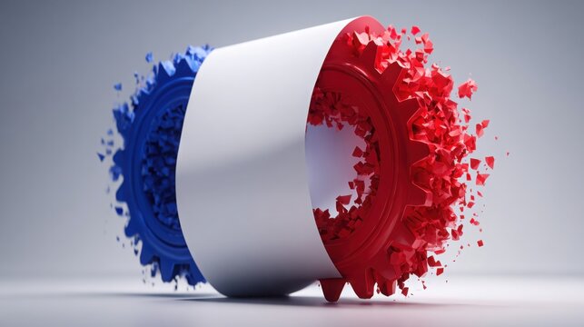 Distinctive white and blue object with a hole symbolizing content generation cycles within a conceptual framework