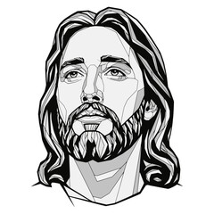 Low Poly Polygonal Jesus Christ Portrait Illustration in Modern Black and White Vector