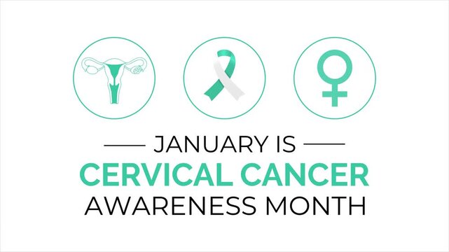Clean and vibrant motion graphics for Cervical Cancer Awareness Month showcasing teal ribbons, HPV prevention tips, and concise women&rsquo;s health visuals for campaigns.