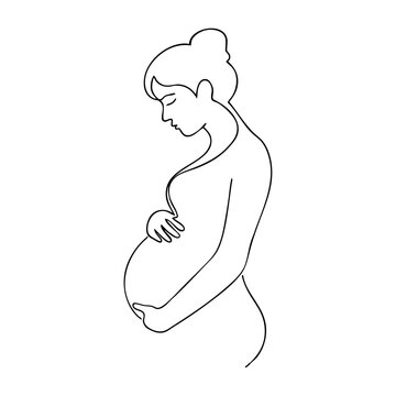 Dibujo de l&iacute;nea continua de mujer embarazada desnuda de pie