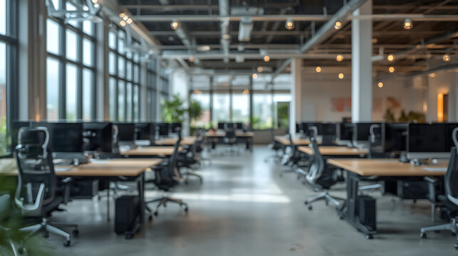 Defocused open-plan office interior featuring smooth tones and minimal distractions. Perfect high-quality backdrop for business themes, technology content, corporate branding, - Powered by Adobe