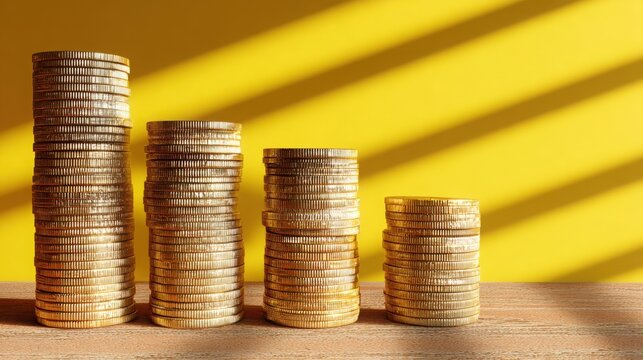 Stacks of coins representing financial growth and stability in an economic context of wealth and investment - Powered by Adobe